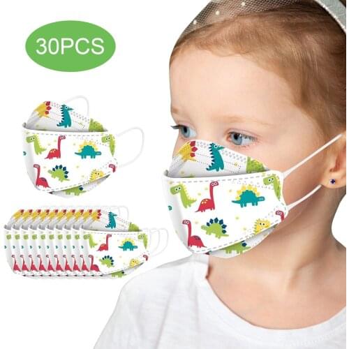 30pc Disposable 4-layer Masks Cartoon Dinosaur Print Facemasks For Kids Mask Halloween Breathable Cosplay Mascarillas Masque New