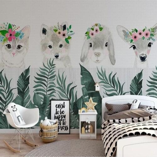 Milofi custom 3D wallpaper mural hand-painted animal green plant childrens room background wall background decorative wallpaper