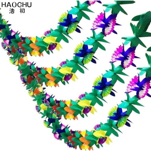 5pcs 3m Green Flowers Tissue Paper Garlands Four Leaf Clover Paper Hanging Banner Wedding Home Decoration Hawaii Beach Festival