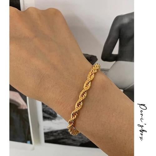 Perisbox 5mm Thick Twisted Cable Chain Bracelets Gold Color Chunky Rope Bracelets for Women Vintage Bracelet 2020 Hot Jewelry