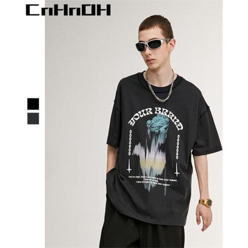 CnHnOH New Arrival Teeshirt Homme Instagram Mens T-shirts Oversized Top Sculpture QuicksandPrinting Clothing Tee Shirt G061
