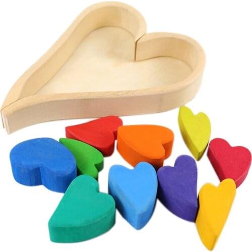 Wooden Rainbow Toys for Kids Stacking Block Wood Tray Baby Educational Love Shaped Building Blocks Children Toy Gift