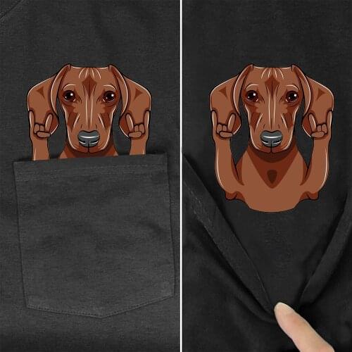 CLOOCL Cotton T-Shirt Fashion Brand Summer Pocket Dachshund Printed T-shirt Mens Women Shirts Hip Hop Tops Funny Cotton Tees