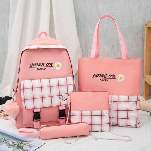 4 Piece Set School Bag For Girl Fashion Canvas Women Backpack College Bag For Girl Anti Theft SchoolBag Mochilas Female Knapsack