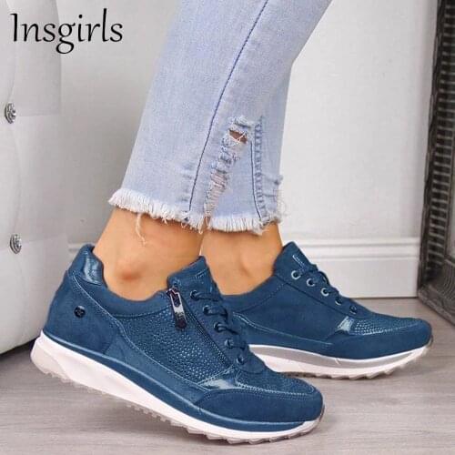 New Vulcanized Shoes Women 2021 Spring Autumn Zipper Lace Up Ladies Wedge Casual Shoes Outdoor Female Trendy Sneakers 35-43