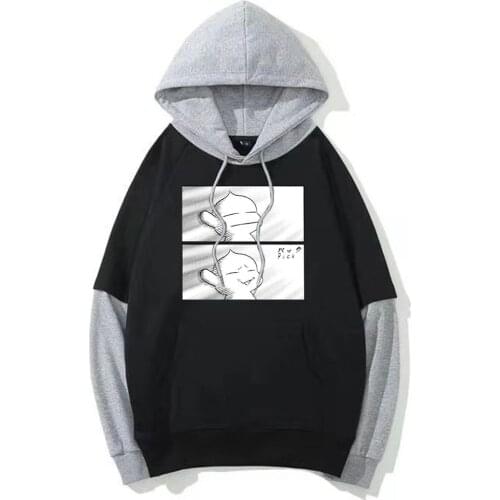 Fashion Two-color Stitching Fake Two Pieces Anime Berserk Print Casual Loog Sleeve Hoodie Sweatshirt Harajuku Cute Puck Top