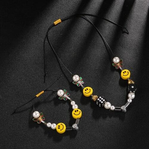 Hip Hop Fashion Brand Butterfly Necklace Bracelet Stainless Steel Sunflower Pearl Anti War Smiley Face Necklace