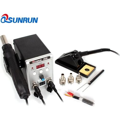 2-in-1 8586 Soldering Station Set with tin suction device,3 Air nozzles,Hot air gun heating element,Soldering iron