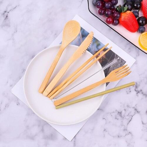 7Pcs/Set Cutlery Set Eco-friendly Reusable Wood Portable Utensils Set with Storage Box for Camping