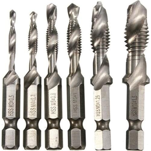 Thread Bits Kit 6 Pack High Speed Steel Combination Drill Tap Bit Set Hex Shank Thread Drill Accessory LBE