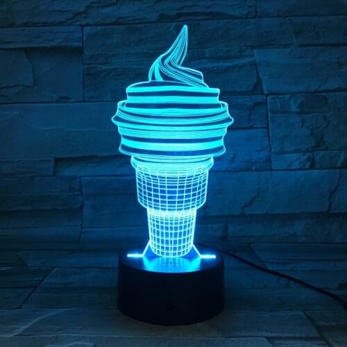 Nighdn Ice Cream 3d Lamp Ilusion Night Light for Baby Bedroom Cool Gifts for Kids Bedroom Table Bedside Lamp Home Decoration
