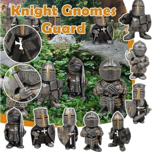New Knight Gnomes Guard Cross Templars Crusader Figurine Tall Suit Of Armor Miniature Knight Sculpture Decor Resin Ornament Yard