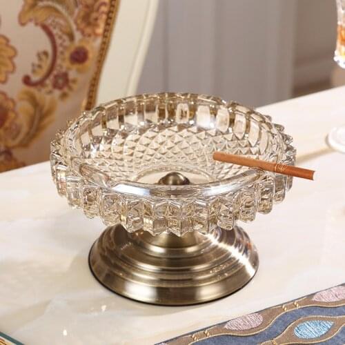 EUROPEAN-STYLE ART GLASS ASHTRAY SIMPLE MODEL ROOM ORNAMENTS DECORATION AMERICAN LIVING ROOM OFFICE CRYSTAL LUXURY ROUND ASHTRAY