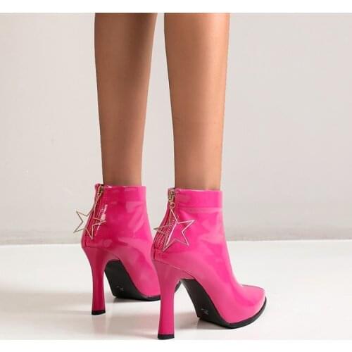 Sexy pointed back zipper super high heel pointed patent leather boots large 44 45 46 47 48