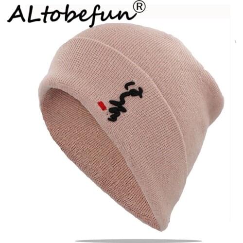 Altobefun Women Knitted Knit Skullies Bonnet Chinese Word Design Warm Hats For Girl Beanie Outdoor Men Winter Hat Caps AHT169