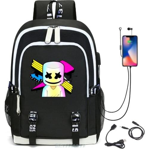 USB DJ Marshmello Luminous Backpack Women Men School Bags for Teenage Boys Back Pack Large Capacity Black Teen schoolBag