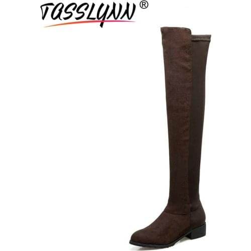 TASSLYNN 2020 Women Boots Med Heels Slim Look Over The Knee Boots Zippers Heels Spring and Autumn Women Shoes Square Size 34-43