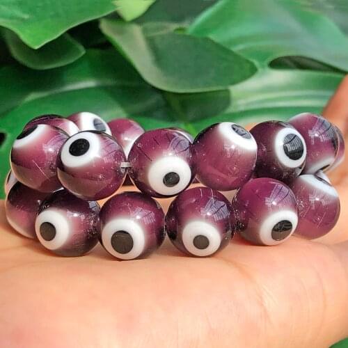 Turkish Hamsa Dark Purple Lampwork Evil Eye Glazed Glass Round Shape Beads For Jewelry Making DIY Bracelet Necklace Accessories