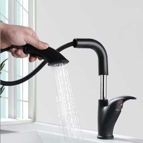 Pull Out Bathroom Basin Sink Faucet Rinser Sprayer Liftable Matte Black Paint/Chrome Mixer Tap Cold & Hot Basin Faucet