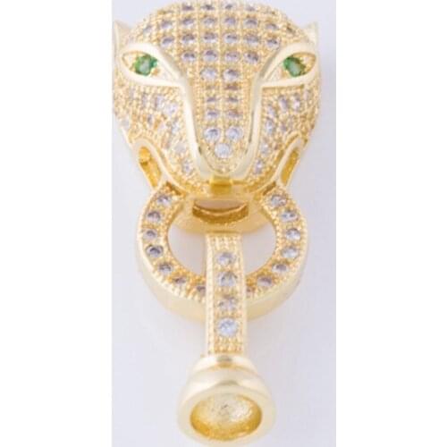 Necklace Bracelet Hook Clasps Zircon Green/ Red Eye Leopard Head Connectors Fastener For Making Pearls Beaded Jewelry Findings