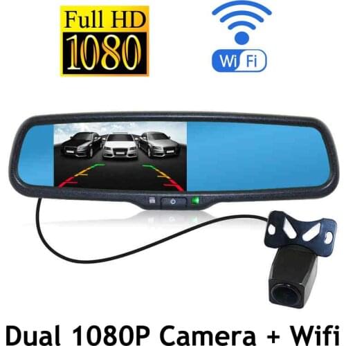 ANSHILONG 5" Monitor Mirror Dash Cam 1080P DVR + Rear View Camera Supports Wifi Dual Recording