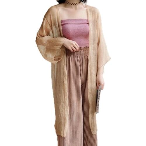 Women Summer Long Chiffon Shirts Fashion Long Sunscreen Shirts Tops Loose Sun Protection Blouse Transparent Chic Cardigan Blusas