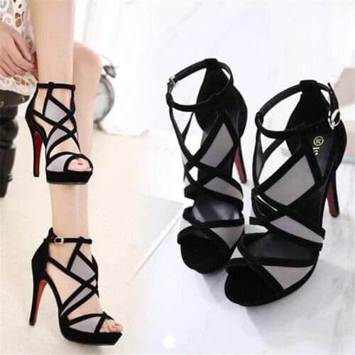 2021 European Station Sandals Flock Buckle Strap Color matching Hollow Thin Heels 11CM Women Shoes