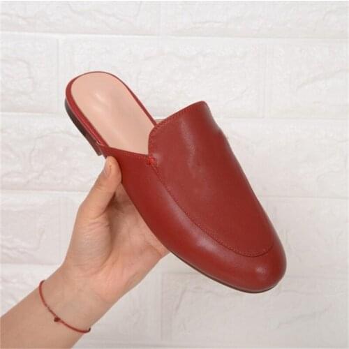 Brand New Style Female Mules Genuine Leather Slippers Designer Shoes Mules Lazy Shoes Loafers