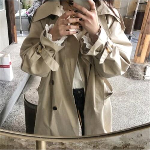 Trench Coat for Women England Style Elegant Turn-down Collar Long Sleeve Knee-length Long Coats for Antumn 2020 New Stylish Chic