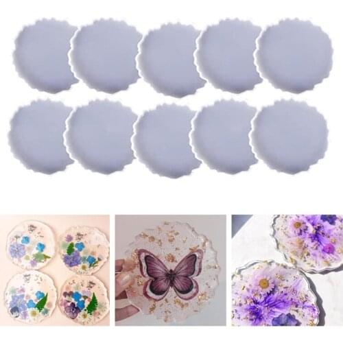 10 Pcs Glossy Coaster Epoxy Resin Mold Agate Slice Cup Mat Casting Silicone Mould DIY Crafts Jewelry Placemat Mold