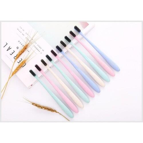10 pieces of wheat straw environmental protection bamboo charcoal toothbrush adult toothbrush travel portable toothbrush soft br