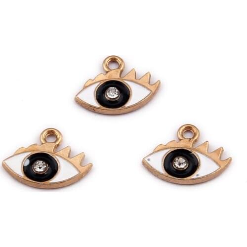 Newest 100pcs 12*15MM Evil Eye Shape Enamel Alloy Charms Gold Tone Plated Drip Oil Ornament Accessories Earring Metal pendants