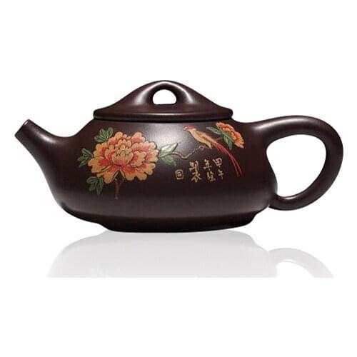 2019 Yixing teapot authentic master Wang Hongjuan ore old purple mud painted boat Stone scoop teapot
