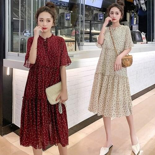 2020 Summer Dress Lactation Maternity Clothing Chiffon Half Nursing Dresses Breastfeeding Ruffles Dress Women Elegant