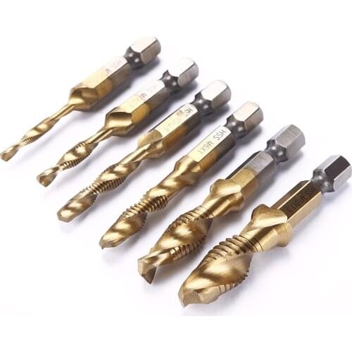 6/9Pcs Hex Shank Titanium Plated HSS Screw Thread Metric Tap Drill Bits Screw Machine Compound Tap M2 M3 M4 M5 M6 M8 M10 M12