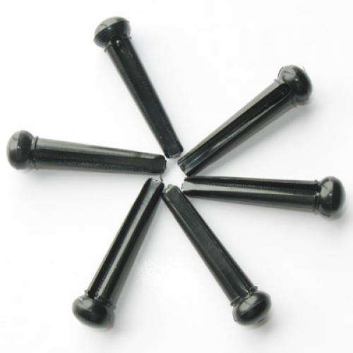 6 Black Acoustic Guitar Bridge Pins White Dot Inlay FIT Acoustic Guitars