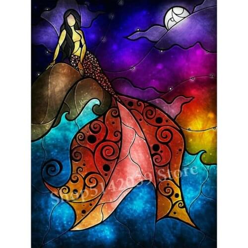 5d diy diamond painting mermaid color fantasy pattern full square diamond mosaic fairy moon landscape picture