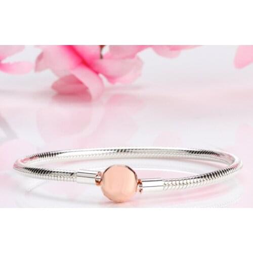 925 Sterling Silver Basic Chain Hot Classic Clasp Snake Bone Bracelet Classic Rose Gold Button Basic Chain Gift For Girlfriend