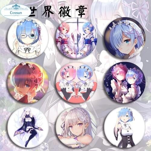 Re Zero kara Hajimeru Isekai Seikatsu Emilia Cosplay Badge Rem Ram Brooch Pins Collection Badges for Clothes Backpacks