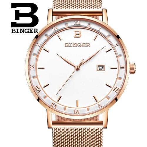 Casual Women Watches Top Brand Business Mens JAPAN MIYOTA Quartz Watch Watches Men Rose gold Relogio Masculino BINGER