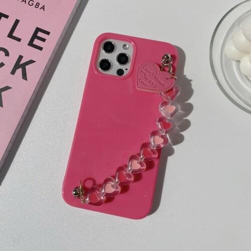 Pink Love Heart Chain Bracelet Transparent Soft Phone Case for IPhone 12 Pro Max MiNi 11Pro Max X XR XS MAX 8 7 Plus Coque Cover
