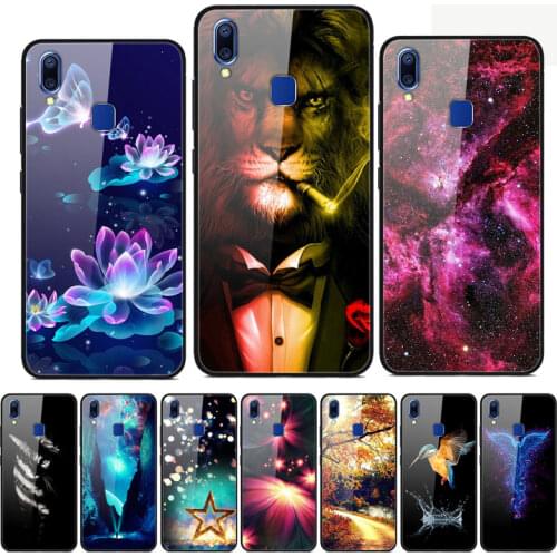 For Vivo Y93 Lite Case Tempered Glass Printed Back Cover Hard Case For Coque Vivo Y93 Lite Y93Lite Phone Case fundas Y 93 Lite