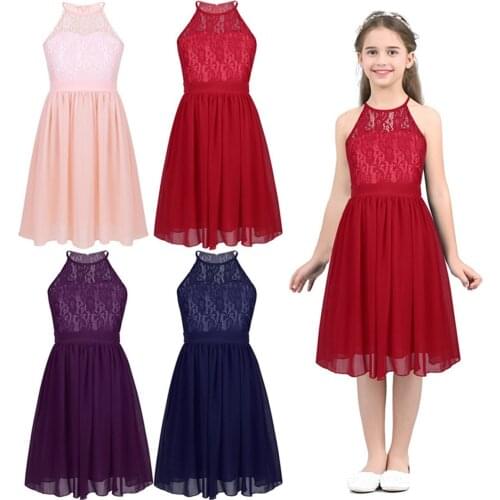 Tiaobug Little Bridesmaid Dresses Elegant Girls Princess Dress Girls Party Lace Chiffon Dress First Communion Flower Girls Dress