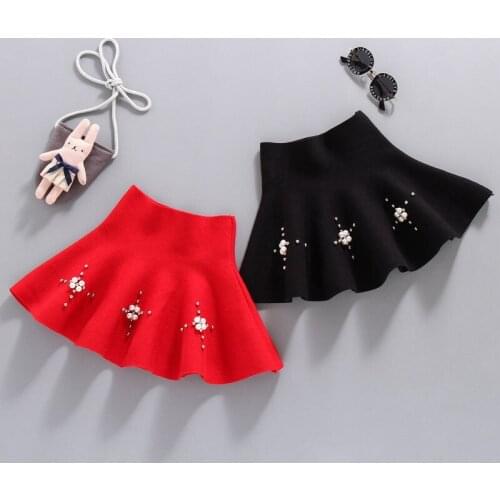 Baby Girls Princess Flower Wool Blend Skirt High Quality Kids High Waist Knitted Mini Skirt With Pearls Flower Preppy Style 4-13