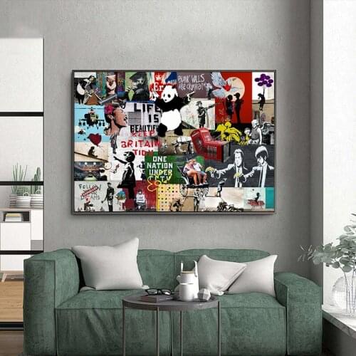 Banksy Graffiti Collage Art Pop Canvas Painting Posters and Prints Cuadros Wall Art for Living Room Home Decor