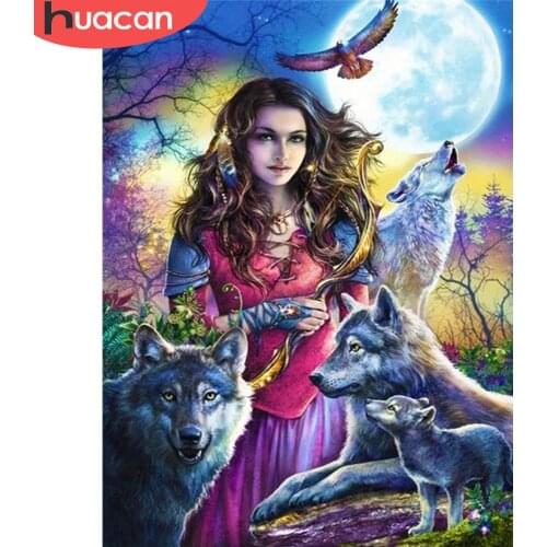 HUACAN Full Drill Diamond Painting Wolf Animal Diamond Embroidery Cross Stitch Kits Girl Diamond Mosaic Living Room Decoration
