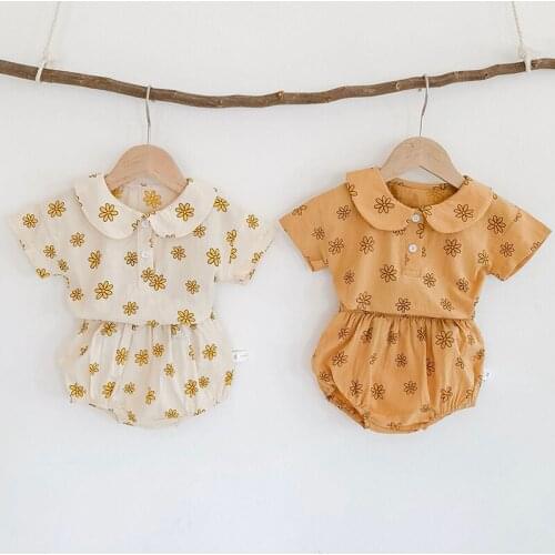 Summer Baby Clothing Set Korean Style Toddler Girls Boys Clothes Fashion Print Tee And PP Pants 2Pcs Infant Girls Clothes