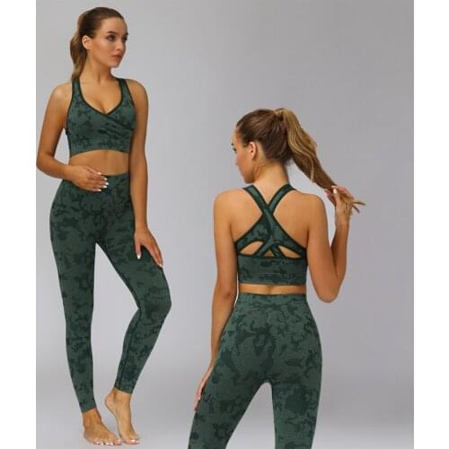 2 Piece Camo Seamless Yoga Set Women Fitness Clothing Gym Sets High Waist Leggings Sport Bras Sports Suits Workout Sportswear