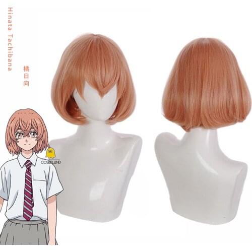 Hinata Tachibana Short Organge Brown Wig Tokyo Revengers Heat Resistant Synthetic Hair with Wig Cap Women Hallowenn Party Wig
