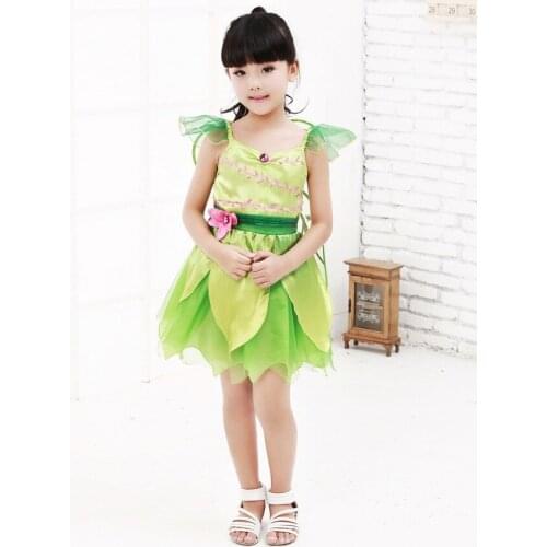 Girl Tinker Bell Costume Fairy Tale Storybook Green Flower Fairy Cosplay Book Week Fantasia Fancy Dress